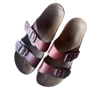 Mad Love Keava Slide Slip On Footbed Sandals cognac brown faux leather upper 7